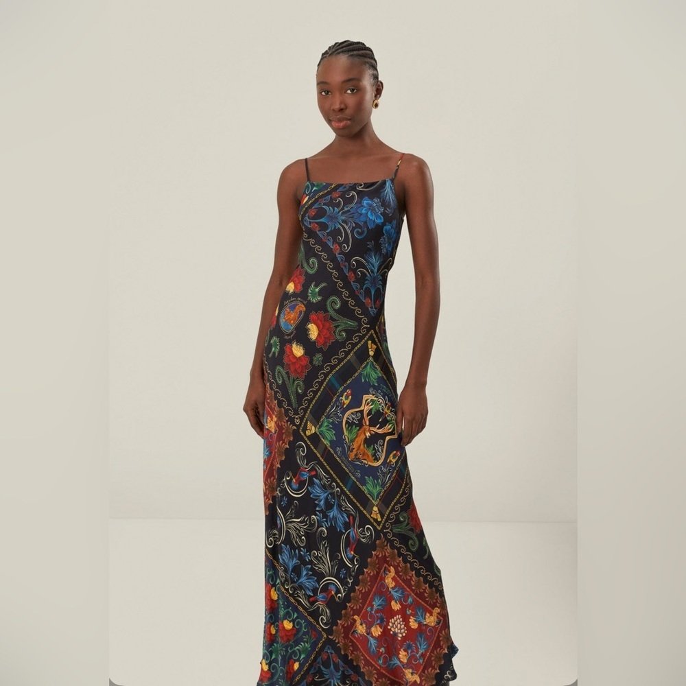 Farm Rio Black Mixed Arabesque Scarves Sleeveless Maxi Dress - Picture 3 of 9